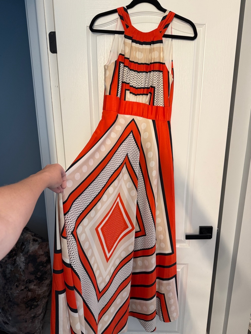 Eliza J Orange, Cream & Black Patterned Dress